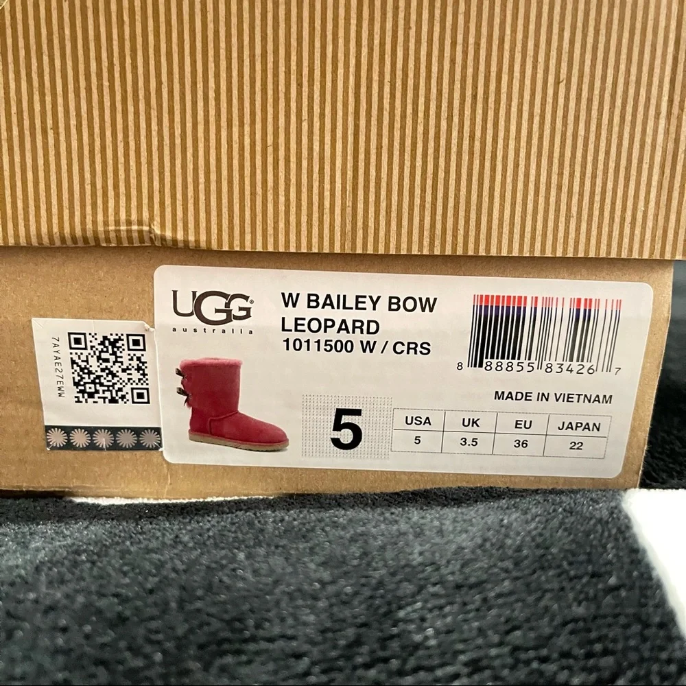 💕 UGG BOOTS - Bailey Bow 🎀 Cheetah Leopard Pink Size 5 Womens - Picture 10 of 13